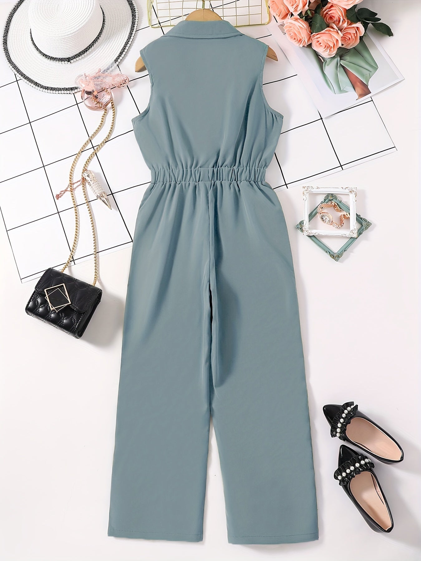 Girls Romper Jumpsuit Button Down Sleeveless Long Jumpsuits For Beach Vacation