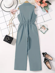Girls Romper Jumpsuit Button Down Sleeveless Long Jumpsuits For Beach Vacation