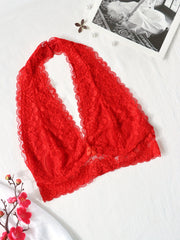 Floral Lace Halter Bralette Wireless Lingerie with Removable Padded Crop Top