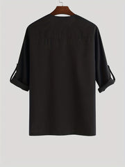 Men's Casual Ethnic 3 4 Sleeve Stand Collar Shirt Vintage Trachten Shirt