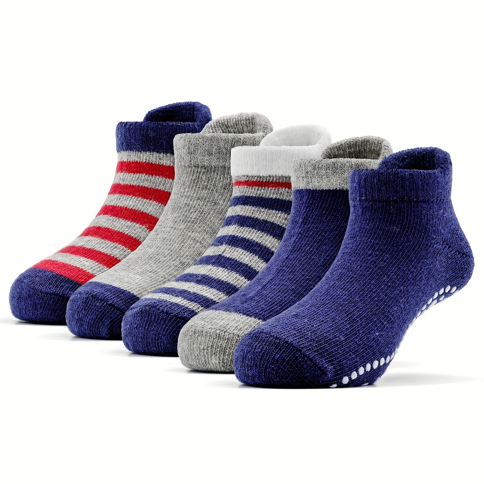 5 Pairs Baby Boys Striped Non Slip Socks for Kids