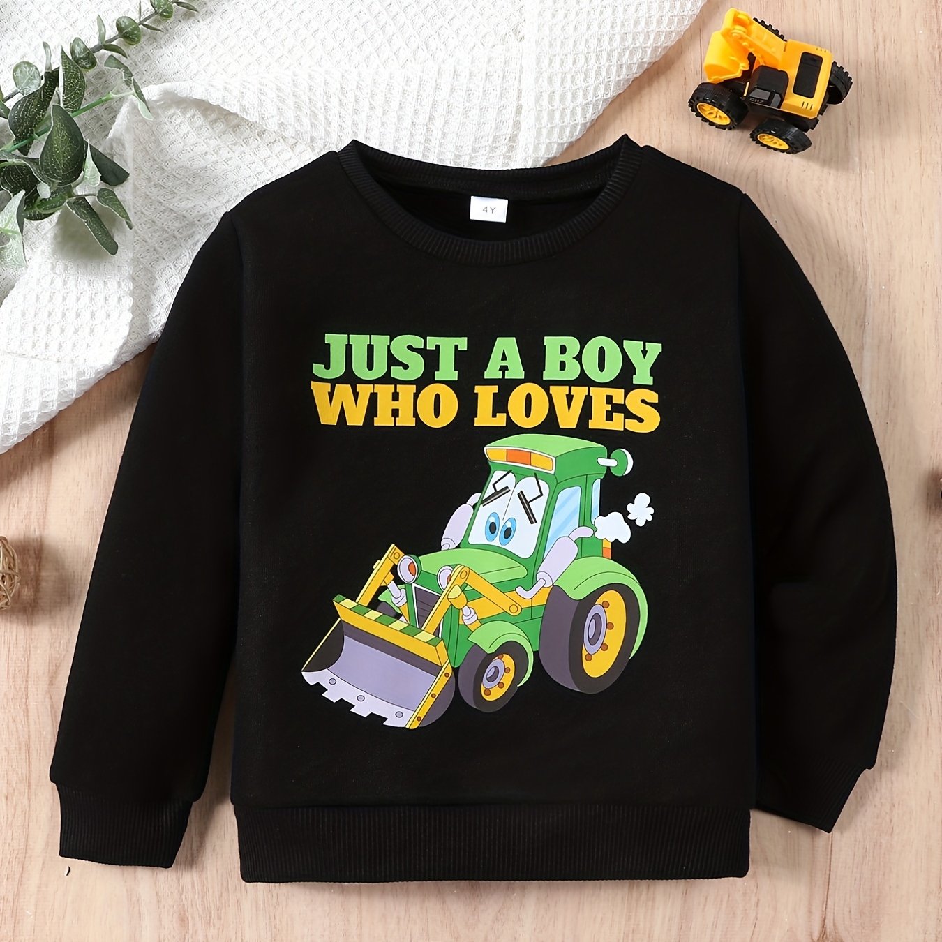 Excavator Pattern Kid's Thermal Sweatshirt Long Sleeve Top