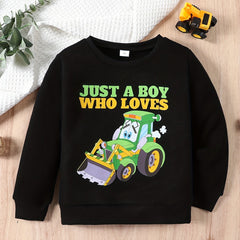 Excavator Pattern Kid's Thermal Sweatshirt Long Sleeve Top