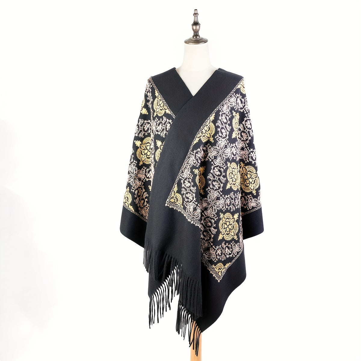 Cashmere Embroided Scarf Long Warm Tassel Shawl