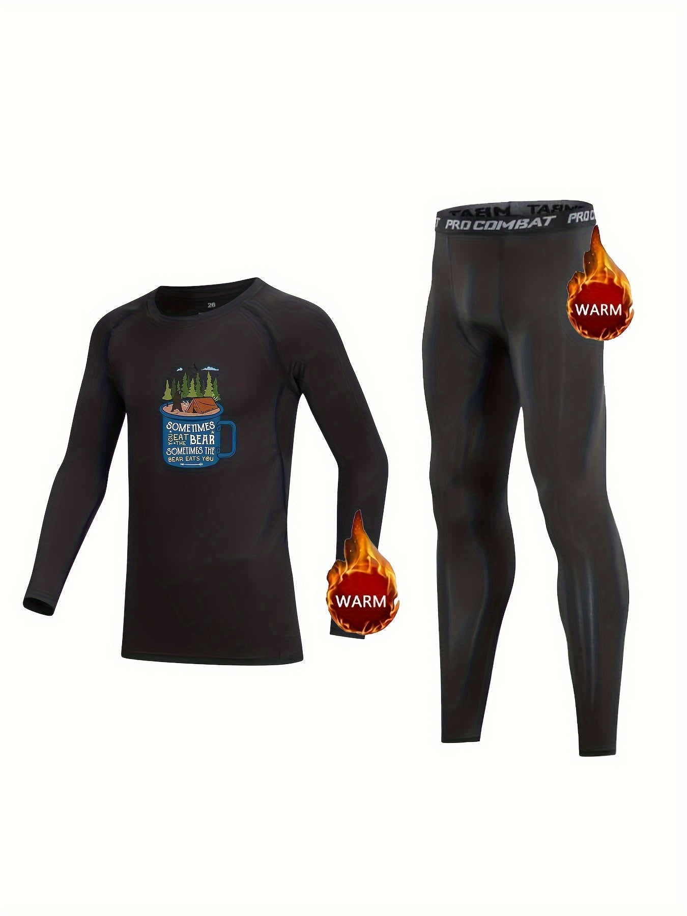 Kids Cartoon Compression Fleece Set Crew Neck Pullover Elastic Waist Pants Bot