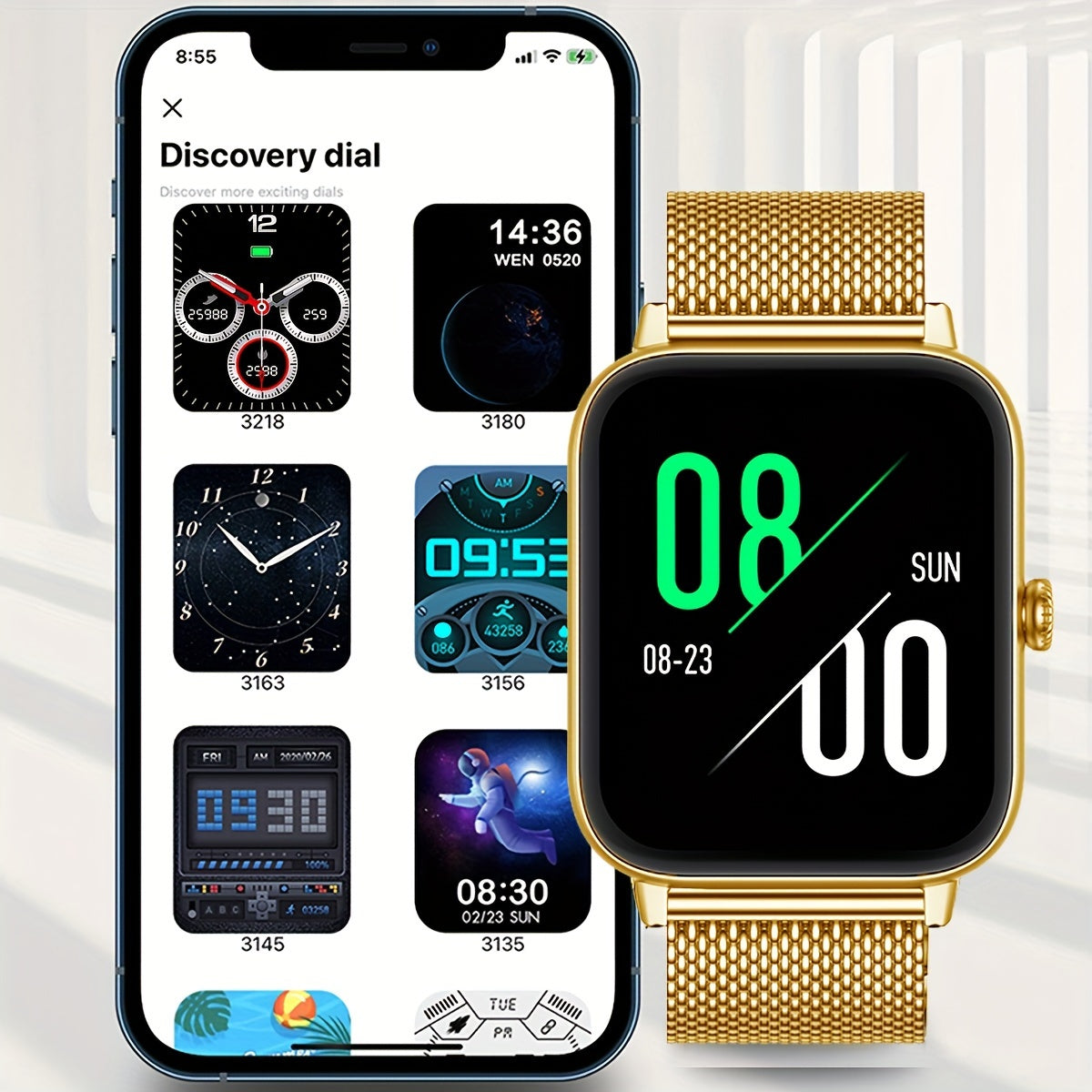 COIUSOR Smart Watch 4 HD Display Golden Tone Mesh Band