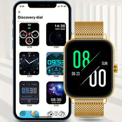 COIUSOR Smart Watch 4 HD Display Golden Tone Mesh Band