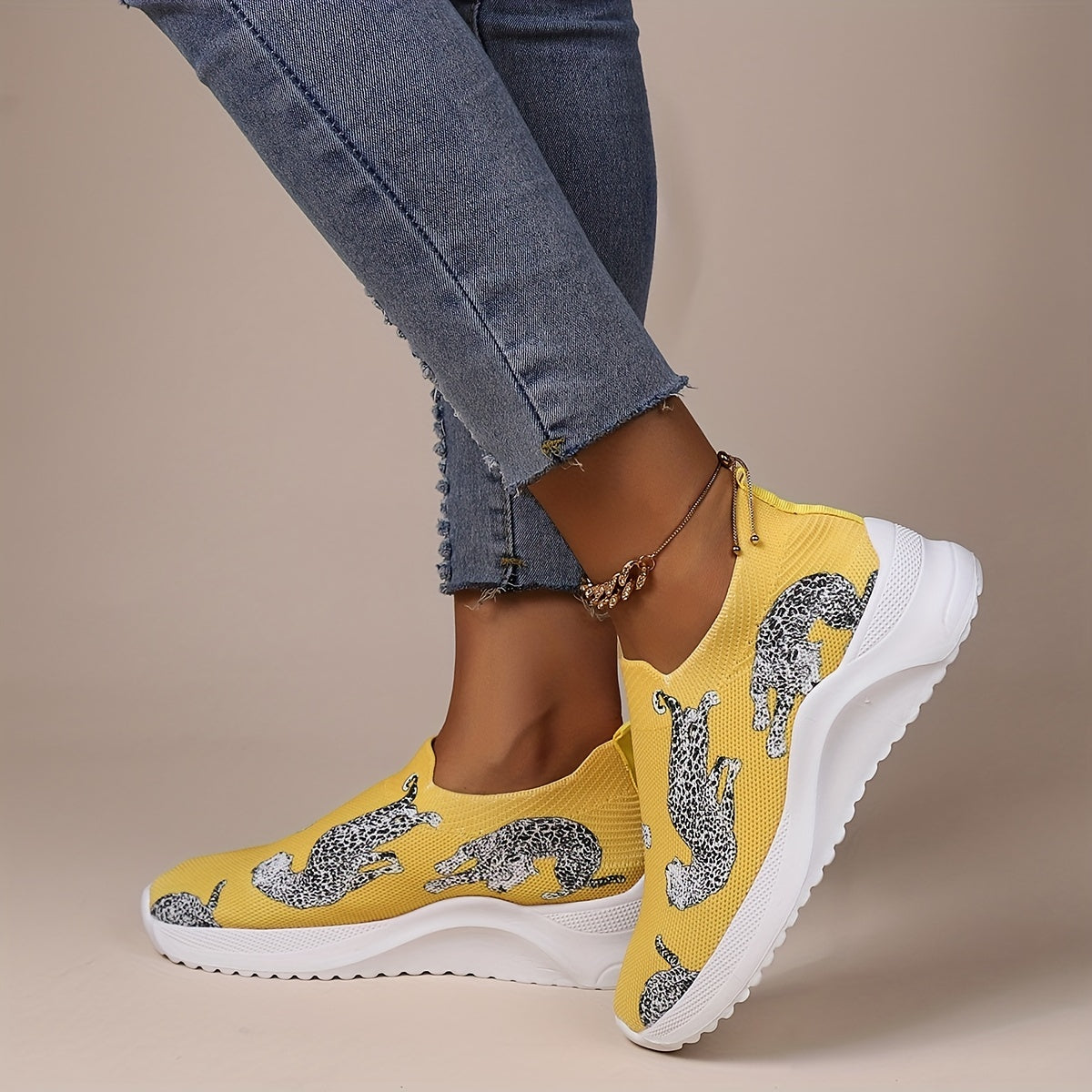Leopard Print Slip On Low Top Sock Shoes