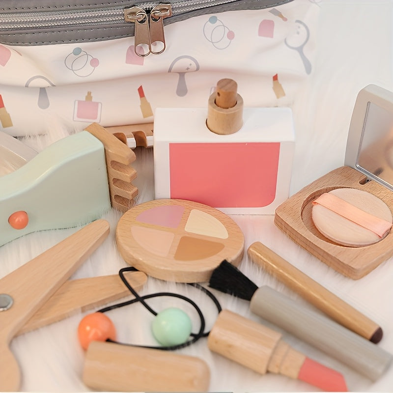 15pcs Wooden Playhouse Haircut & Makeup Set for Boys and Girls