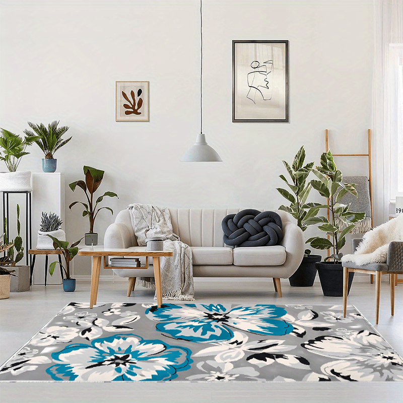 Modern Floral Area Rug Easy Cleaning For Living Room Bedroom Home Office Kitchen