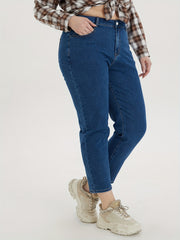 Casual Jeans Women's Plus Solid Button Fly Tapered Leg Jeans