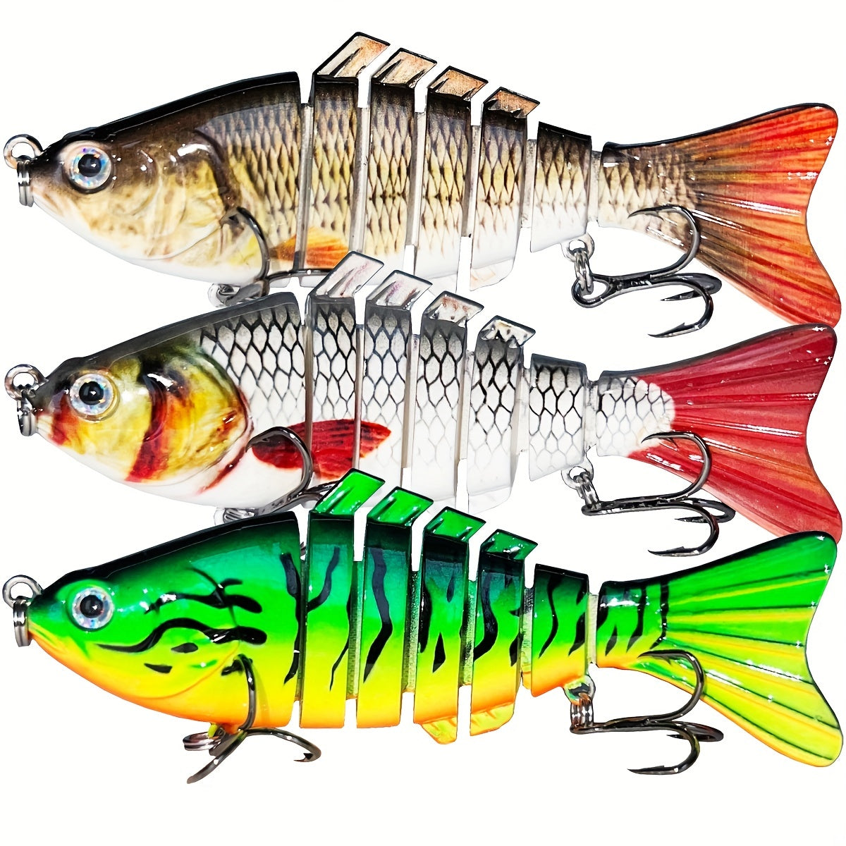 3pcs Fishing Lures 7 Segment Swimbait Crankbait Hard Bait Fishing Hook Tackle