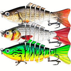 3pcs Fishing Lures 7 Segment Swimbait Crankbait Hard Bait Fishing Hook Tackle