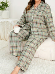 Plaid Pajama Set Women's Button Up Shirt & Pants
