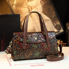 Vintage Floral Embossed Bucket Bag Coffee & Light Brown