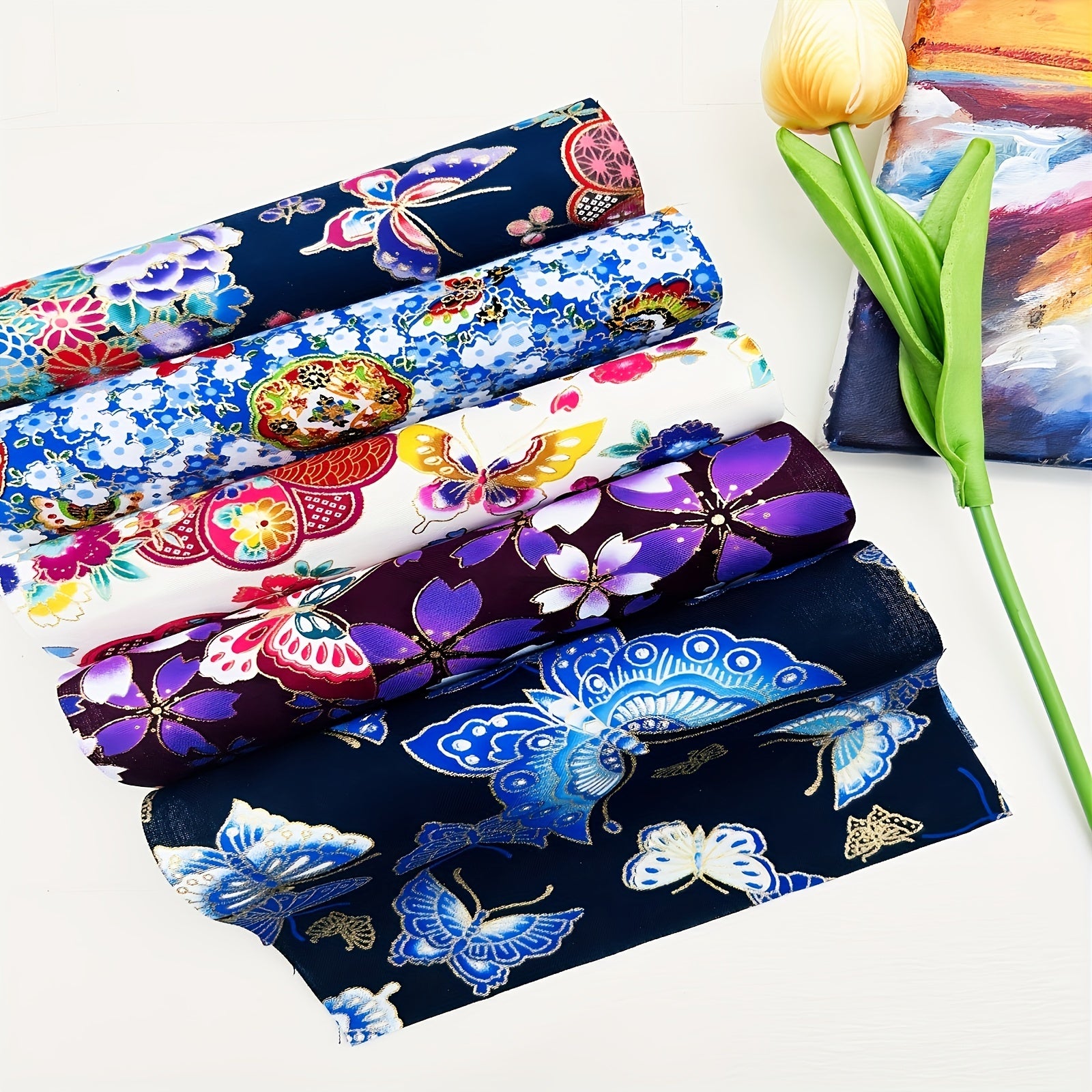 5pcs Butterfly Printed Cotton Fabric DIY Sewing And Scrapbooking Cloth