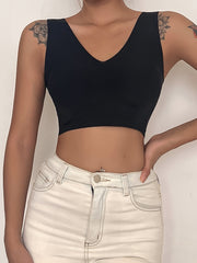Women's Seamless V Neck Push Up Tank Bra High Stretch Comfort Bra
