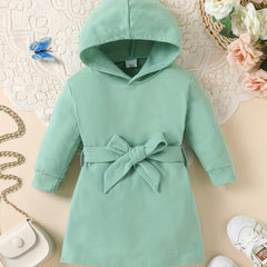 Baby Girl's Hoodie Sweatshirt Dress Belted Tunic Kid's Casual Hooded Dress