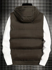 Winter Hooded Vest Men's Zip Up Vest with Pockets