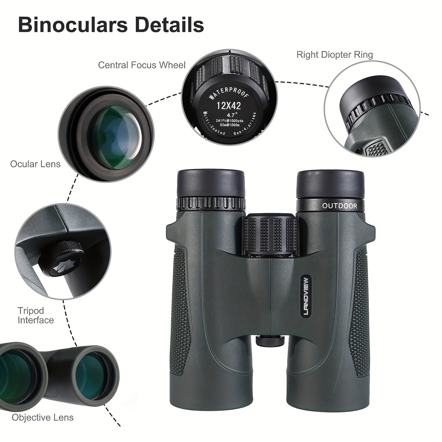 TK12x42 Waterproof & Fogproof Binoculars for Adults