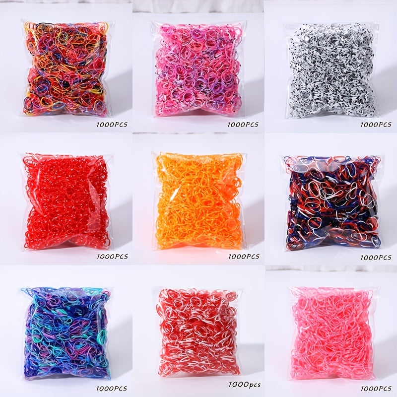 1000pcs Mini Colorful Elastic Rubber Hair Ties Set for Girls