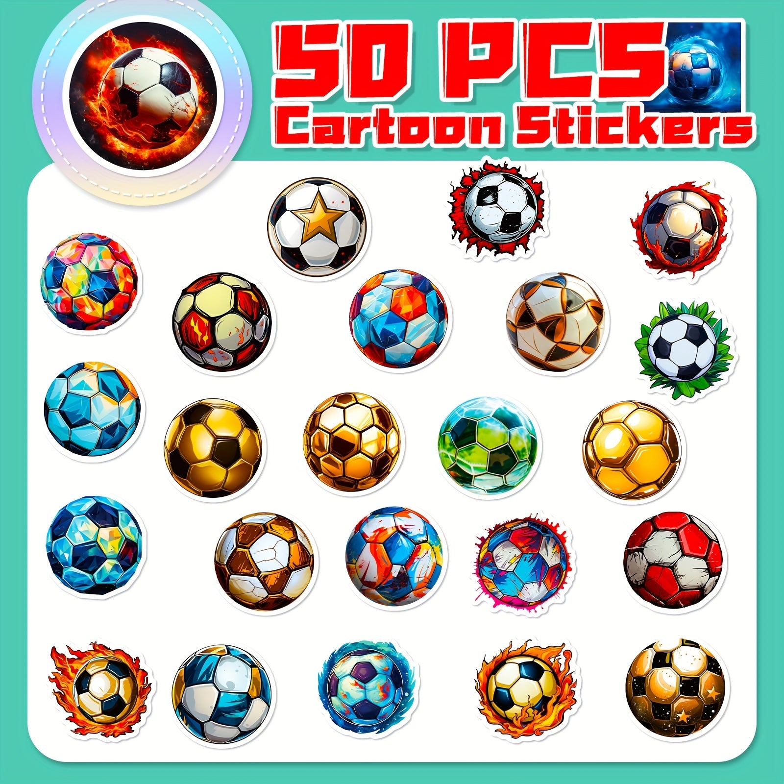 50pcs Football Series Stickers Laptop Helmets Water Cup Decoration