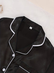 Satin Pajama Set Short Sleeve Shirt & Pants