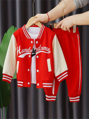 3pc Boys Letter Print Baseball Suit Crew Neck Cotton Set