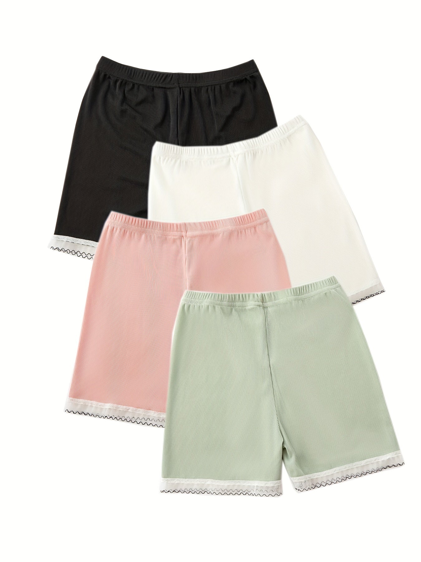4pcs Girls Safety Shorts High Stretch Lace Trim Dance Bike Shorts