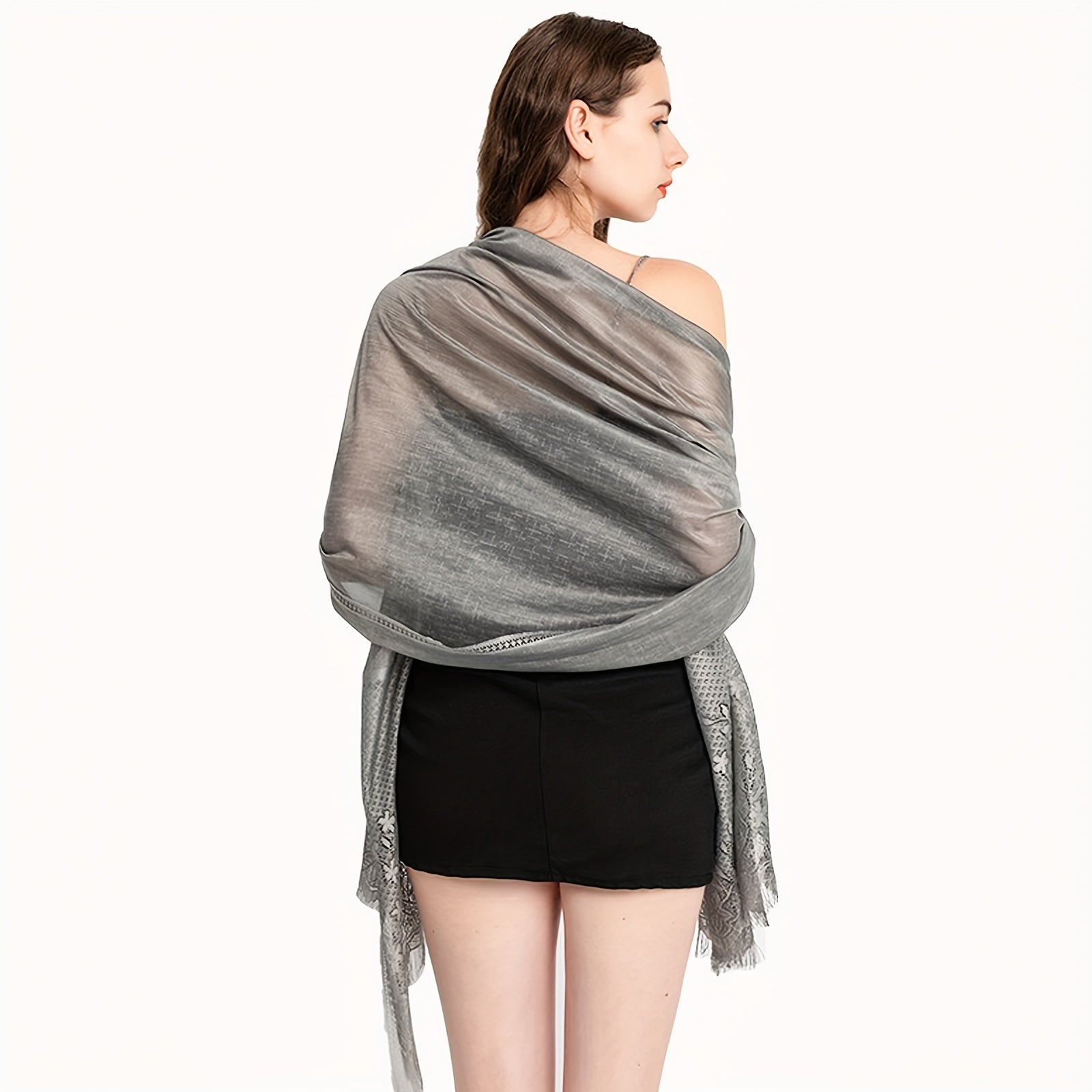 Flower Embroidery Tassel Shawl Wrap Long Cape Decorative Travel Beach Towel