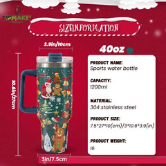 40oz Christmas Pattern Water Bottle Portable Insulated Cup