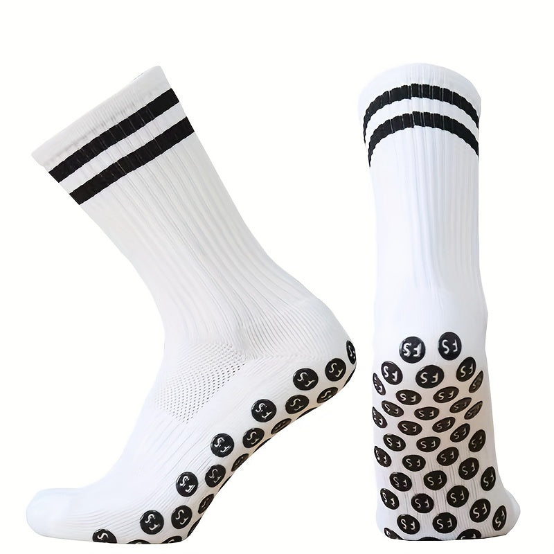 1pair Striped Football Socks Non-slip Soccer Socks Grip Socks