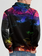 Flame Print Hoodie For Men Loose Hooded Pullover