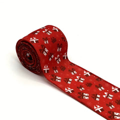 4.57m Christmas Gift Pattern Wired Red Ribbon - Candy Cane Design