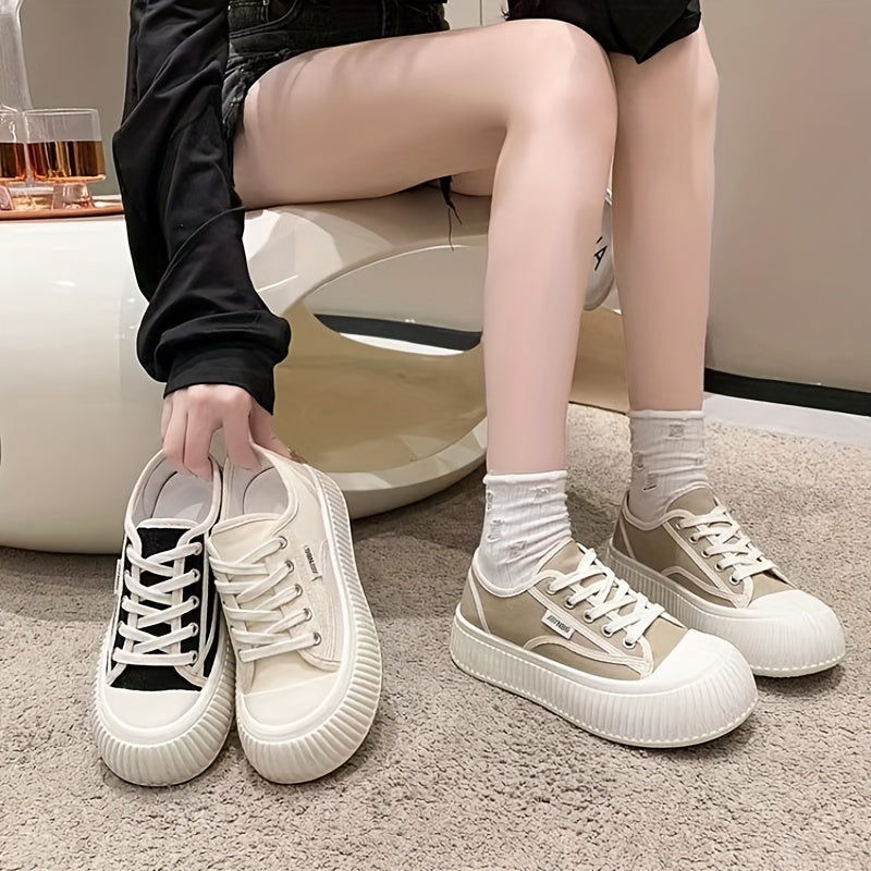 Women's Canvas Lace Up Sneakers Comfortable Platform Shoes