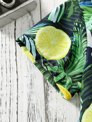 Boys Lemon Leaf & Flower Print Shirt, Summer Vacation Beach Clothes
