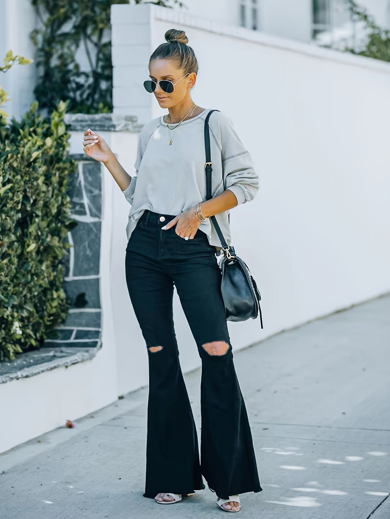 Ripped Flared Leg Jeans