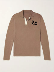 Men's Plant Pattern Knit Polo Shirt Fall/Winter Sweater