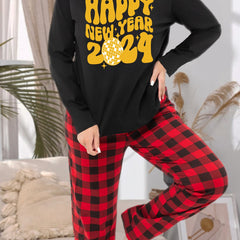 Casual Pajamas Set Women's Plus Tee & Plaid Pants Lounge 2 Piece Set