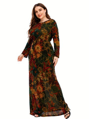 Allover Print Long Sleeve Maxi Dress With Pockets
