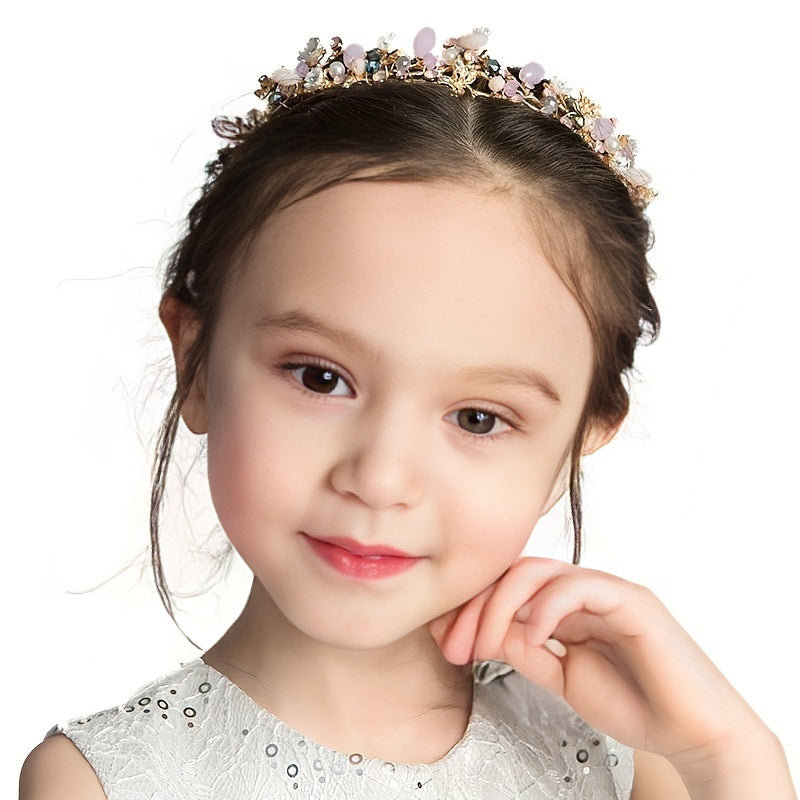 Pink Crystal Crown Princess Headband Pearl Decorative Headwear