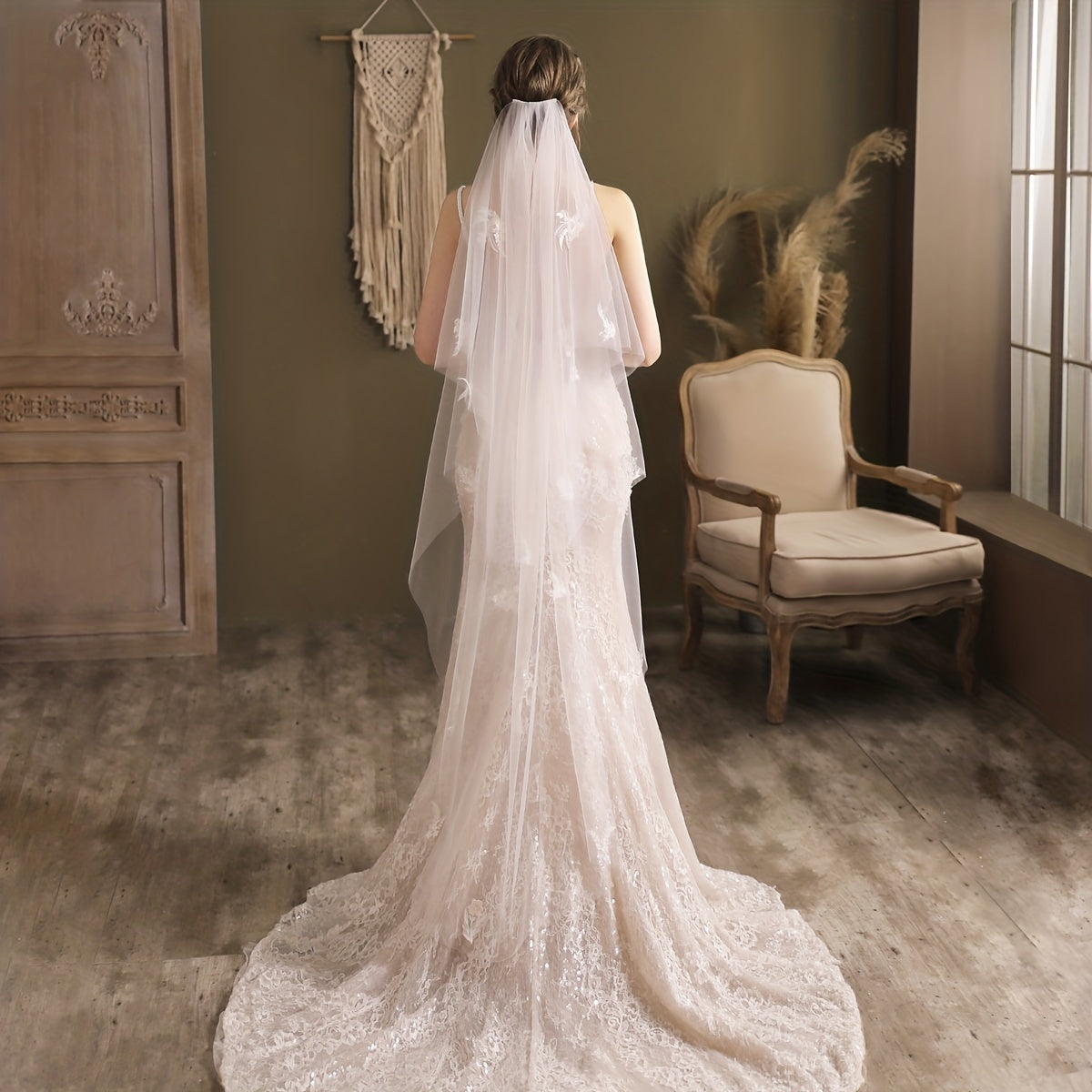 Vintage Floral Bridal Wedding Hair Veil with Comb