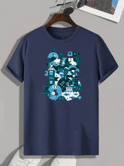Cartoon Print Men's Graphic Tee Summer Casual Comfy Tshirt