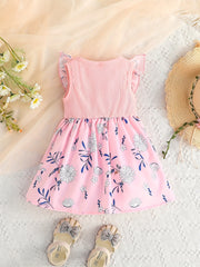 Baby Girls Floral Sleeveless Dress with Bowknot