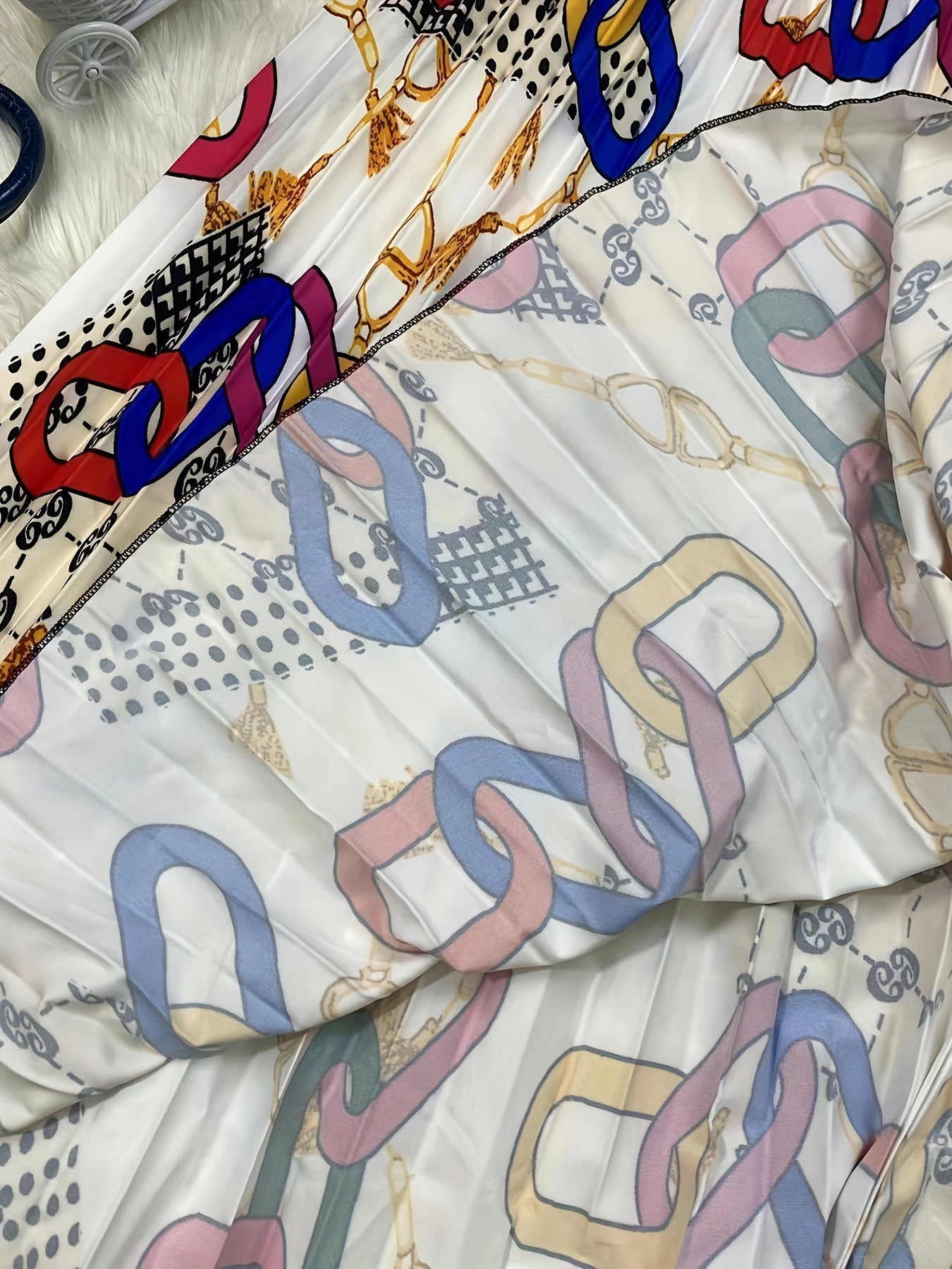 Scarf Print Elastic Pleated Maxi Skirt