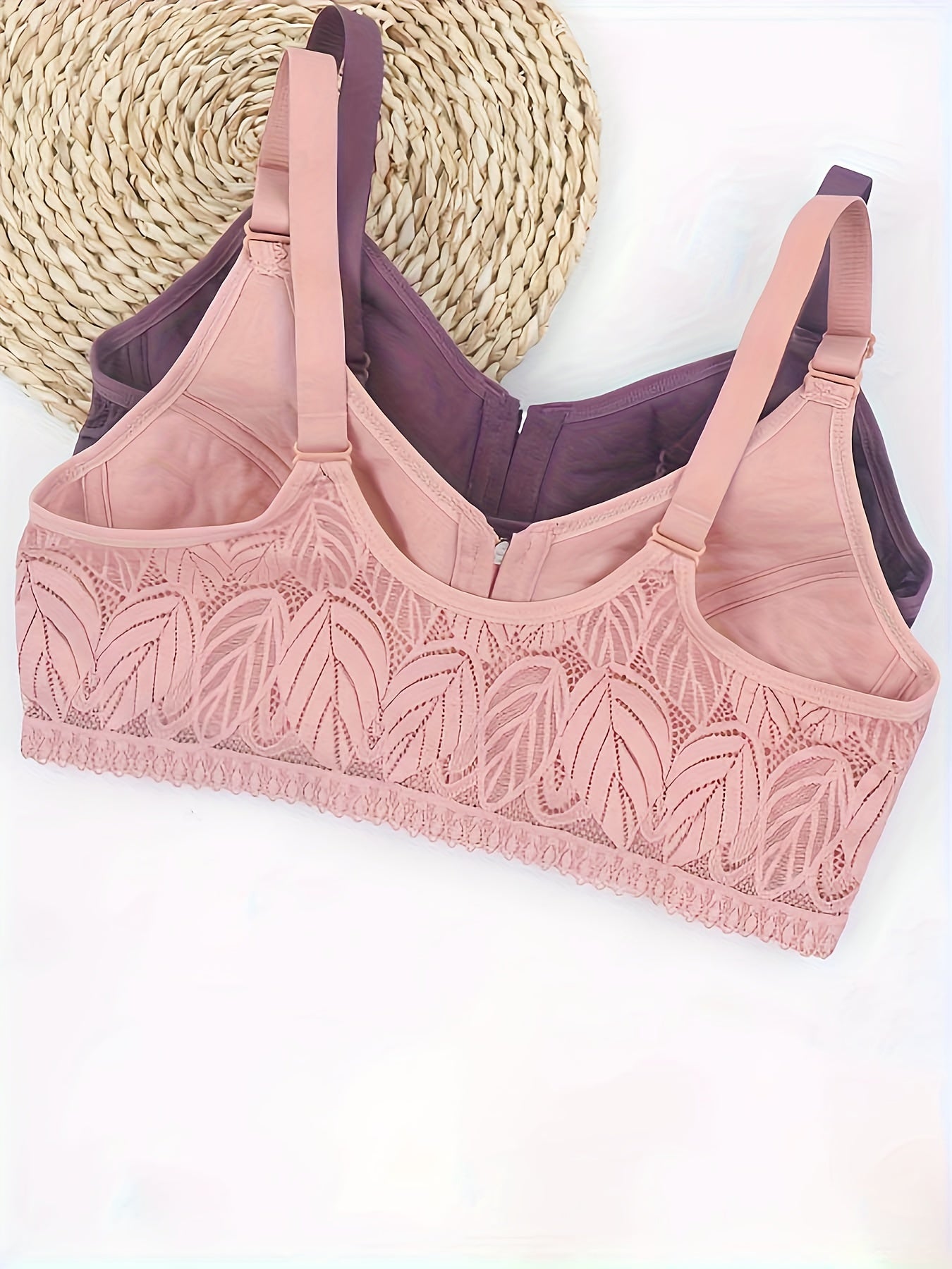 3pcs Lace Wireless Bras Breathable Zipper Intimates Bra Women's Lingerie