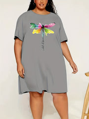 Dragonfly Print Round Neck Sleep Dress