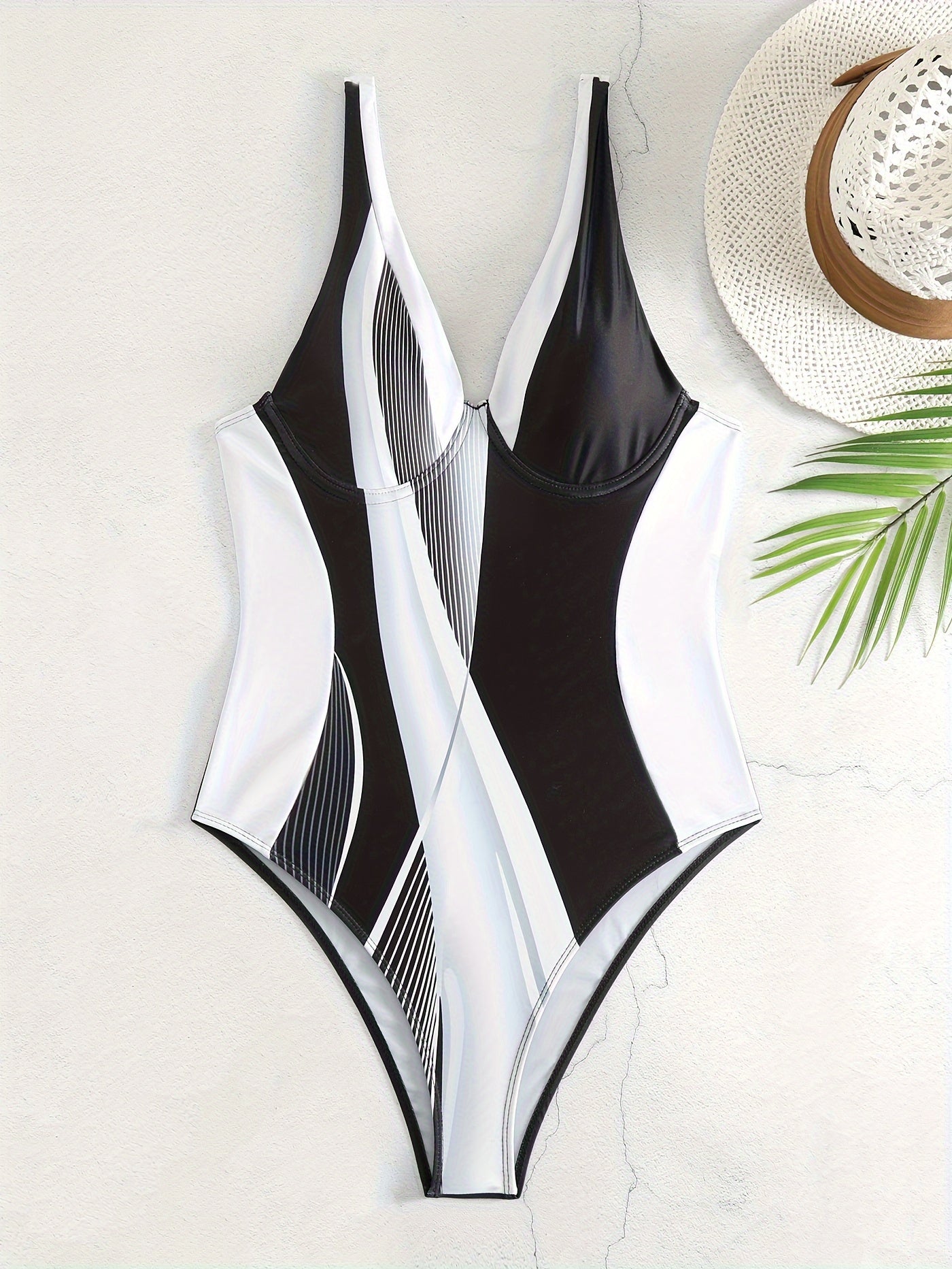 Colorblock V Neck Underwire One Piece Swimsuit
