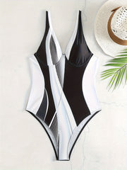 Colorblock V Neck Underwire One Piece Swimsuit