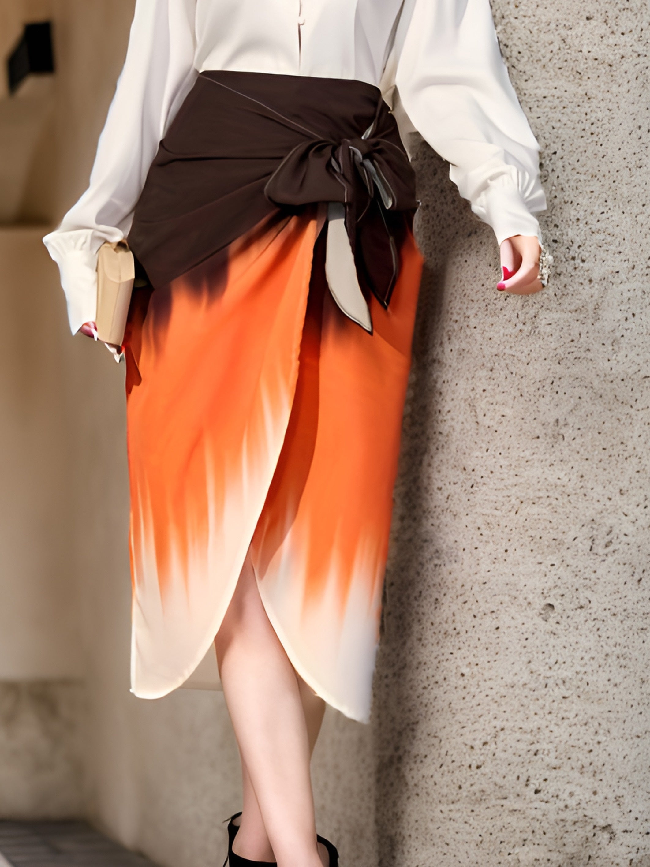 Colorblock Tie Front Skirt for Women
